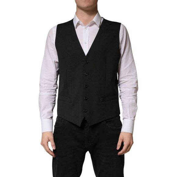 Dolce & Gabbana Black Wool Dress Men Formal Waistcoat Men's Vest